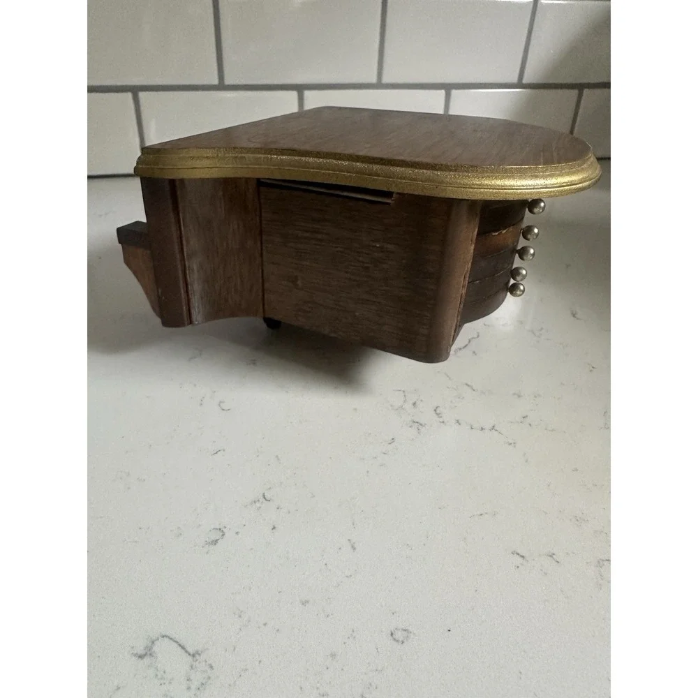 Vintage 1975 Enesco Baby Grand Piano Wooden Coaster Set 6 Cork Coasters
